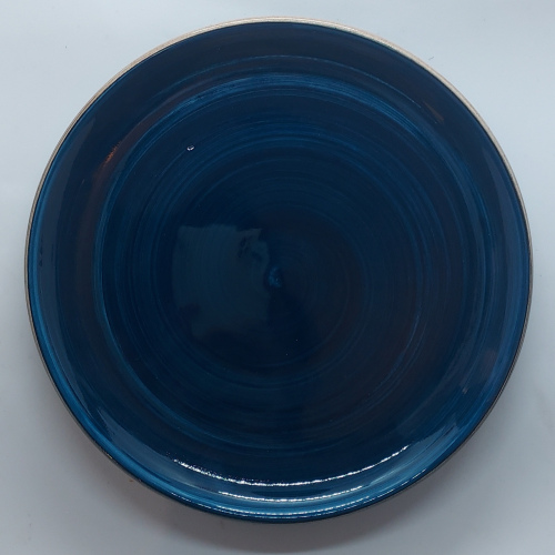 Assiette ronde grand modèle bleu paon